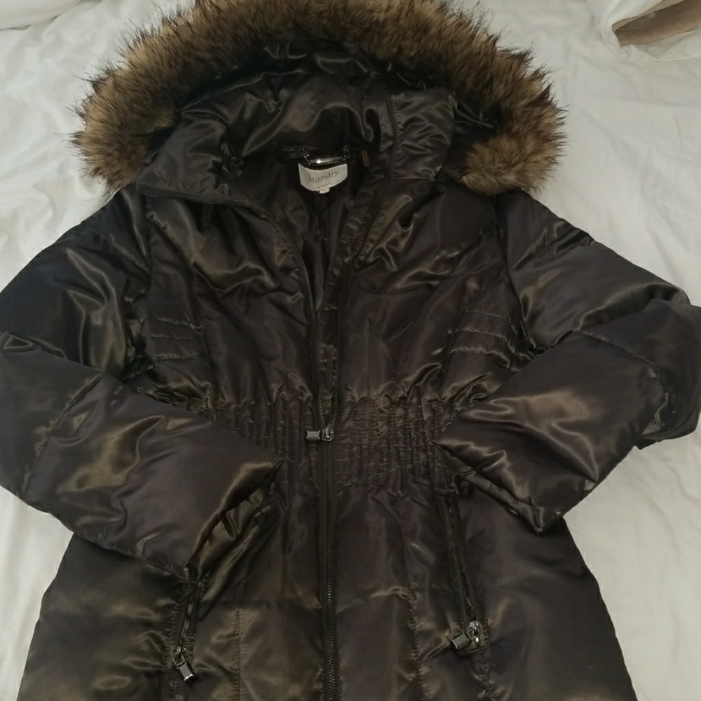 Laundry by Shelly Segal Jacket Faux Fur Brown Shiny M